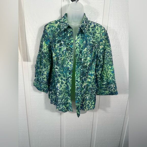 Chico's Jackets & Blazers - Chico's Green Collared Open Front 3/4 Sleeve Jacket Size 2 (XL) EUC